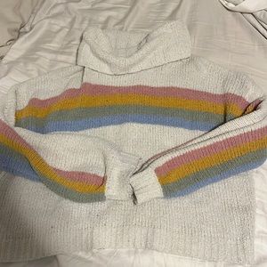 Very J - Cowl Neck Rainbow Striped Chenille Sweater